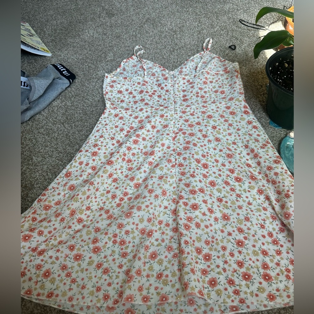 White dress red flowers